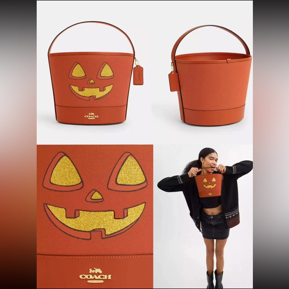 Coach Halloween Bucket Tote pumpkin pattern NWT CW533 - Picture 2 of 7
